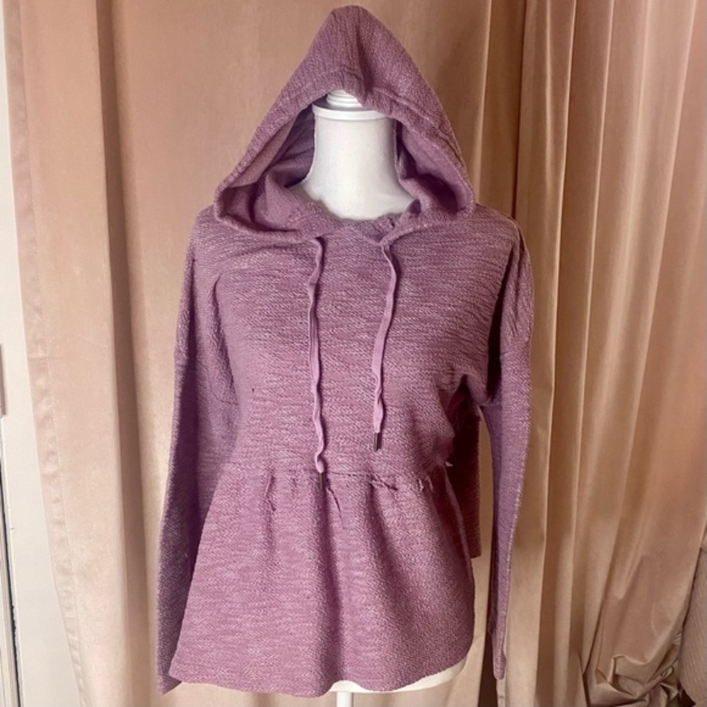 Altar'd State women's purple long sleeve knit hoodie shirt peplum raw edge hem L - Picture 2 of 6